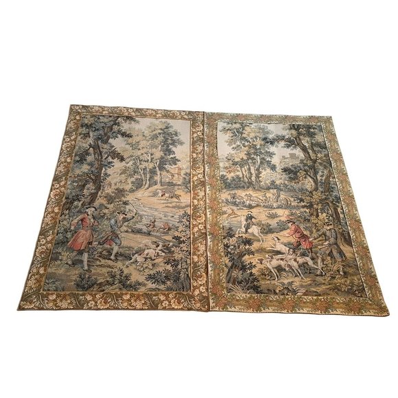 Aubusson Jaquar Tapestry, 1970s King Hunting Party Carriage Castle Scenic - Picture 1 of 3